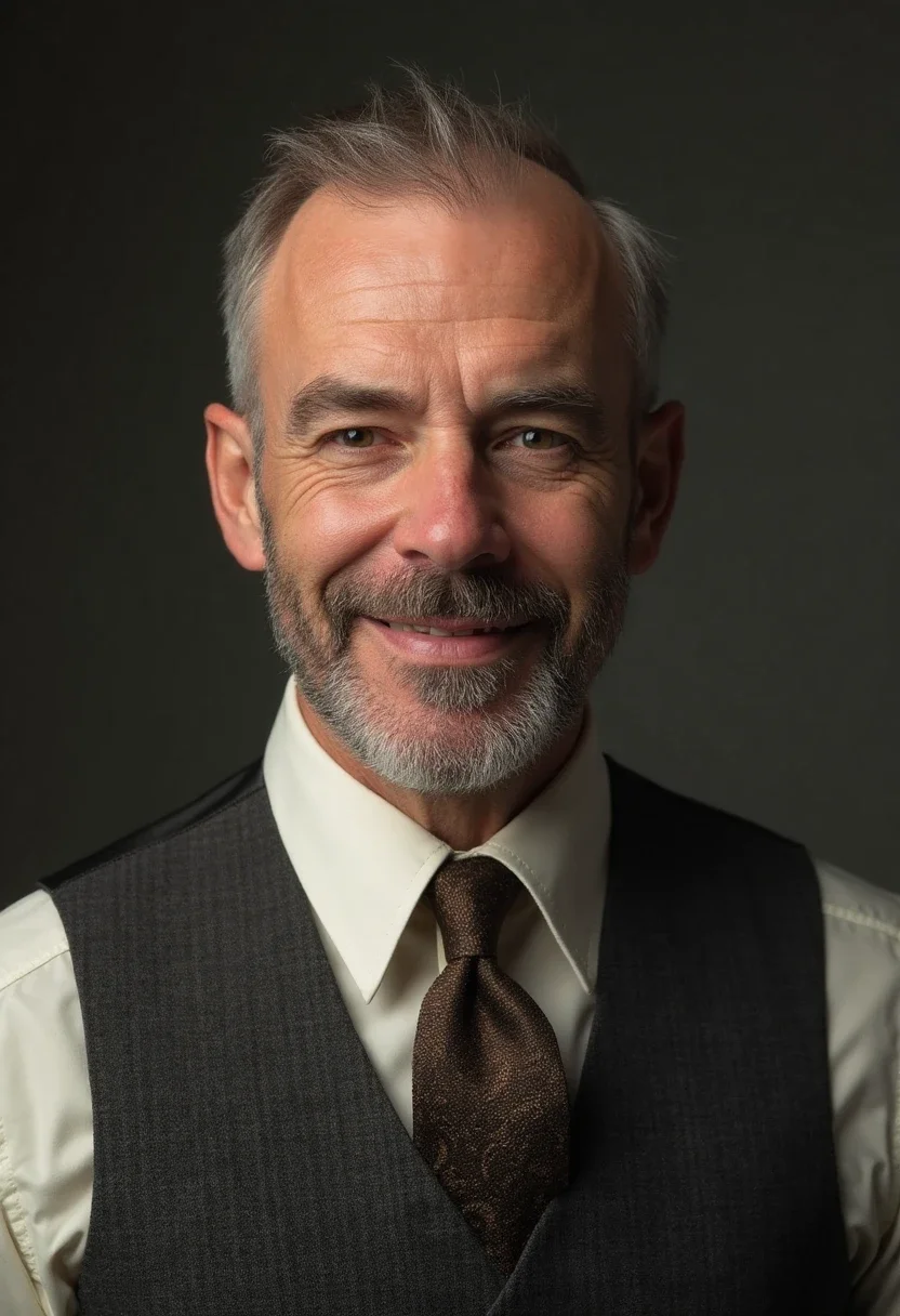 Mature man with a gentleman’s cut in a vest and tie.