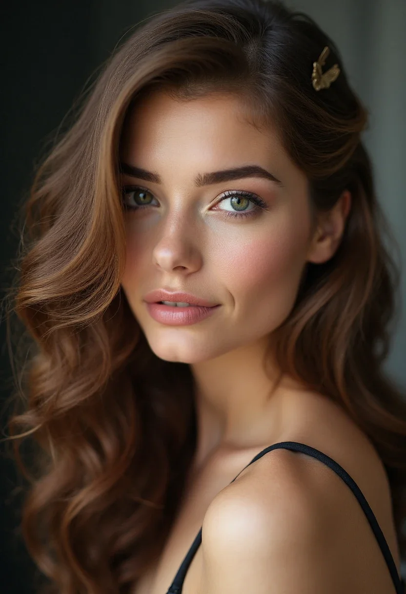 Woman with side-swept curls hairstyle