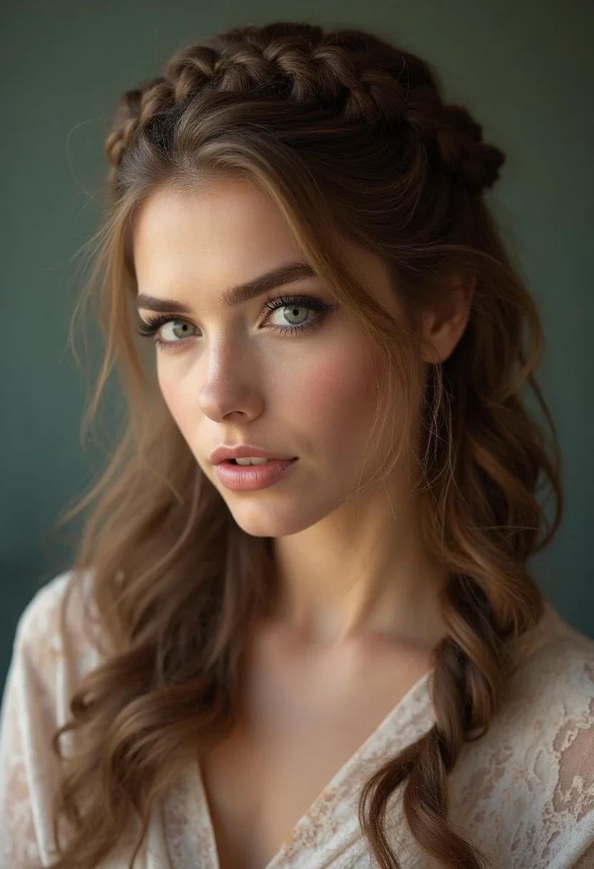 Woman with a half-up fishtail braid hairstyle