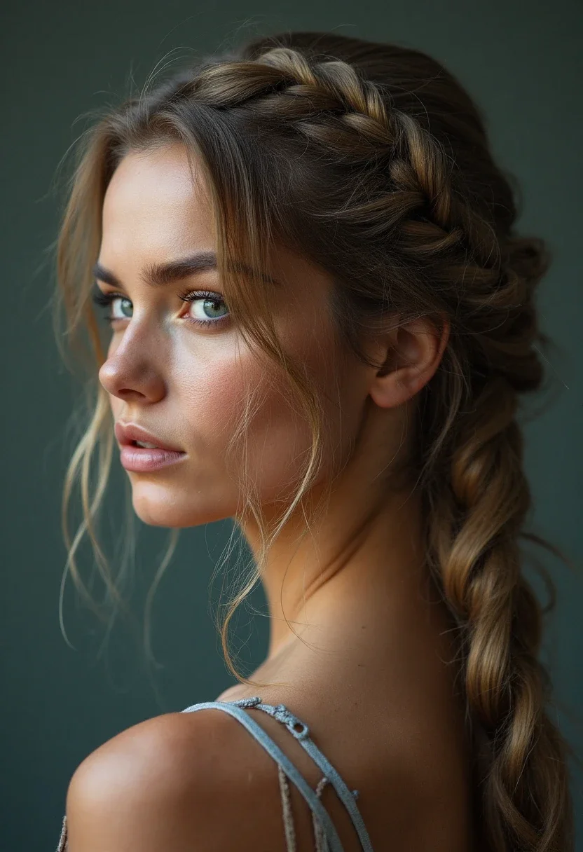 Woman with an intricate waterfall braid hairstyle