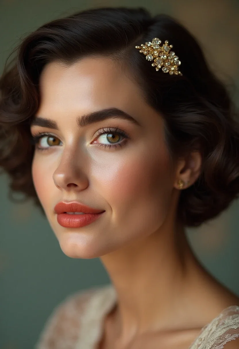 Woman with short hair styled in classic finger waves.