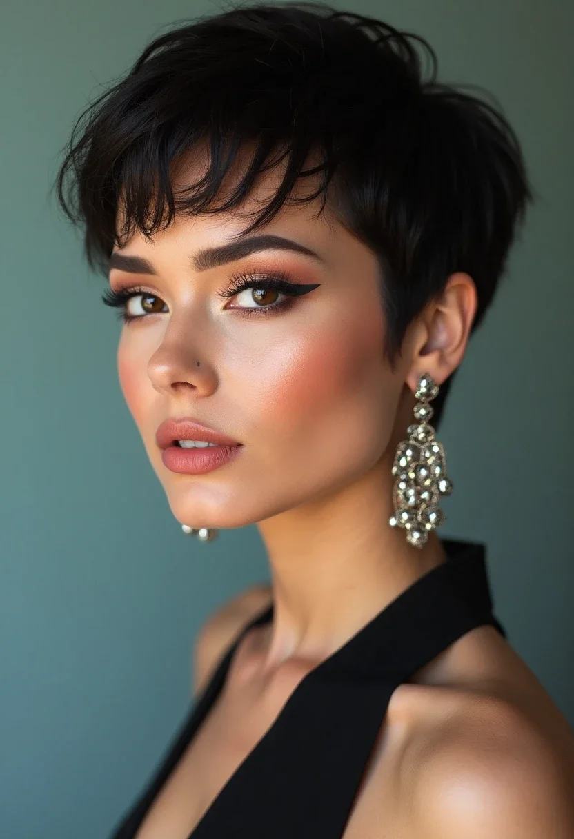 Short hair styled in a modern wet look.