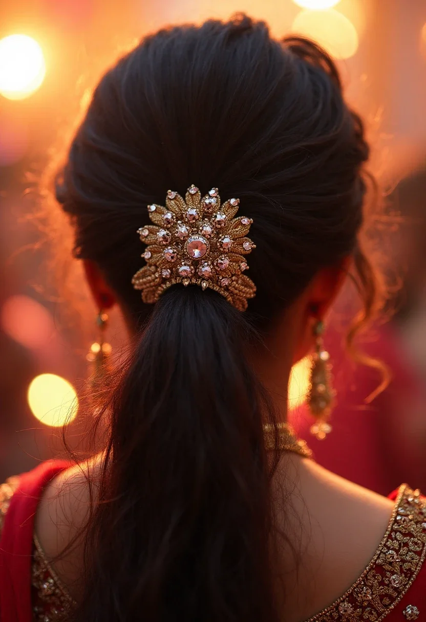 Bride with a voluminous ponytail hairstyle.