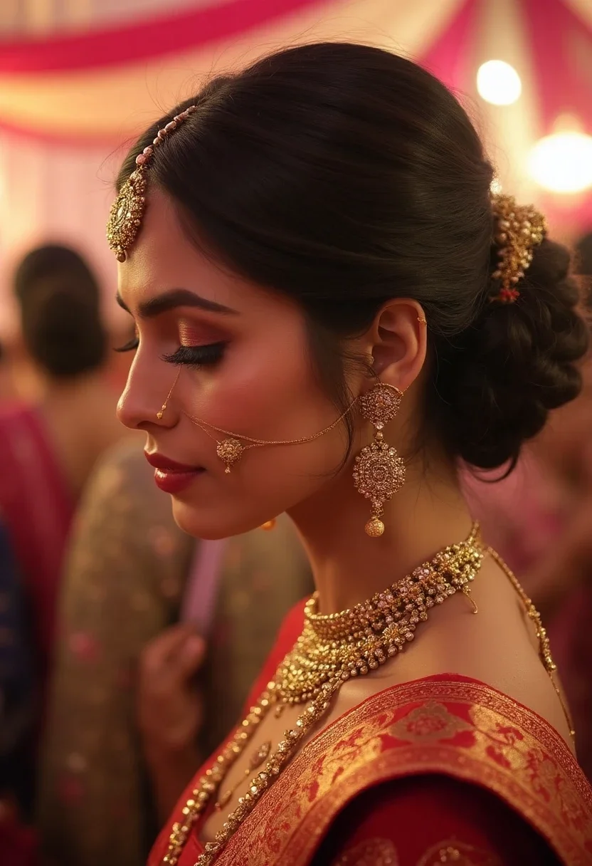 Bride with a traditional gajra adorned hairstyle.