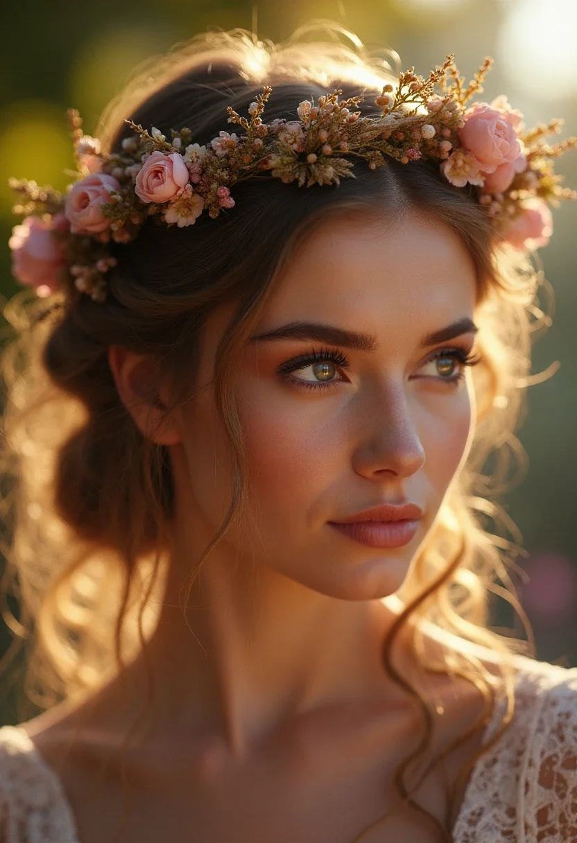 Bride with a bohemian braided crown hairstyle.