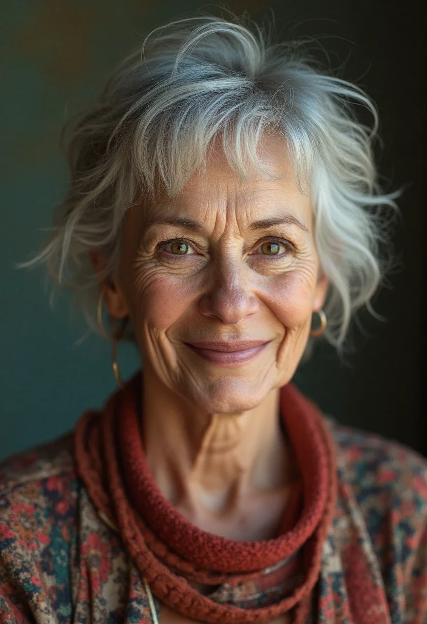 Older woman with a textured crop hairstyle