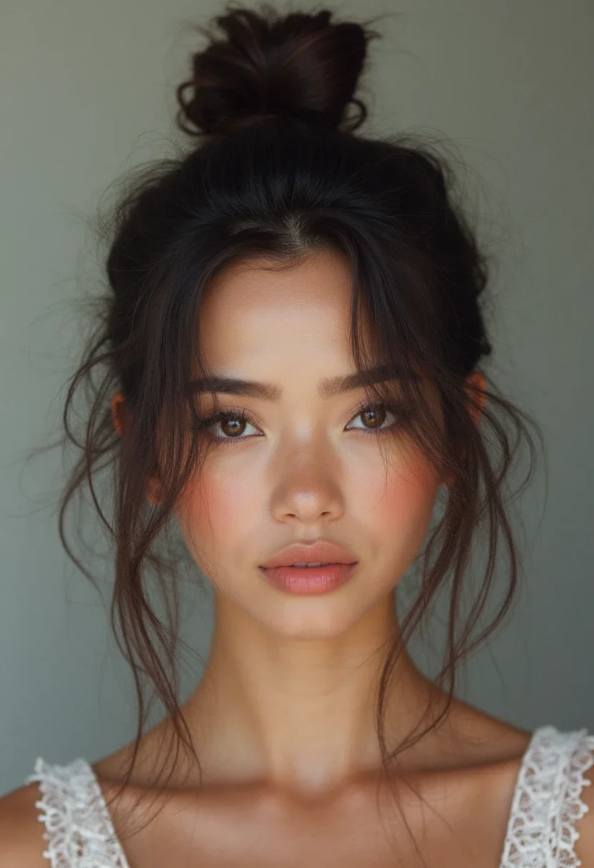 Half-up top knot hairstyle on short hair
