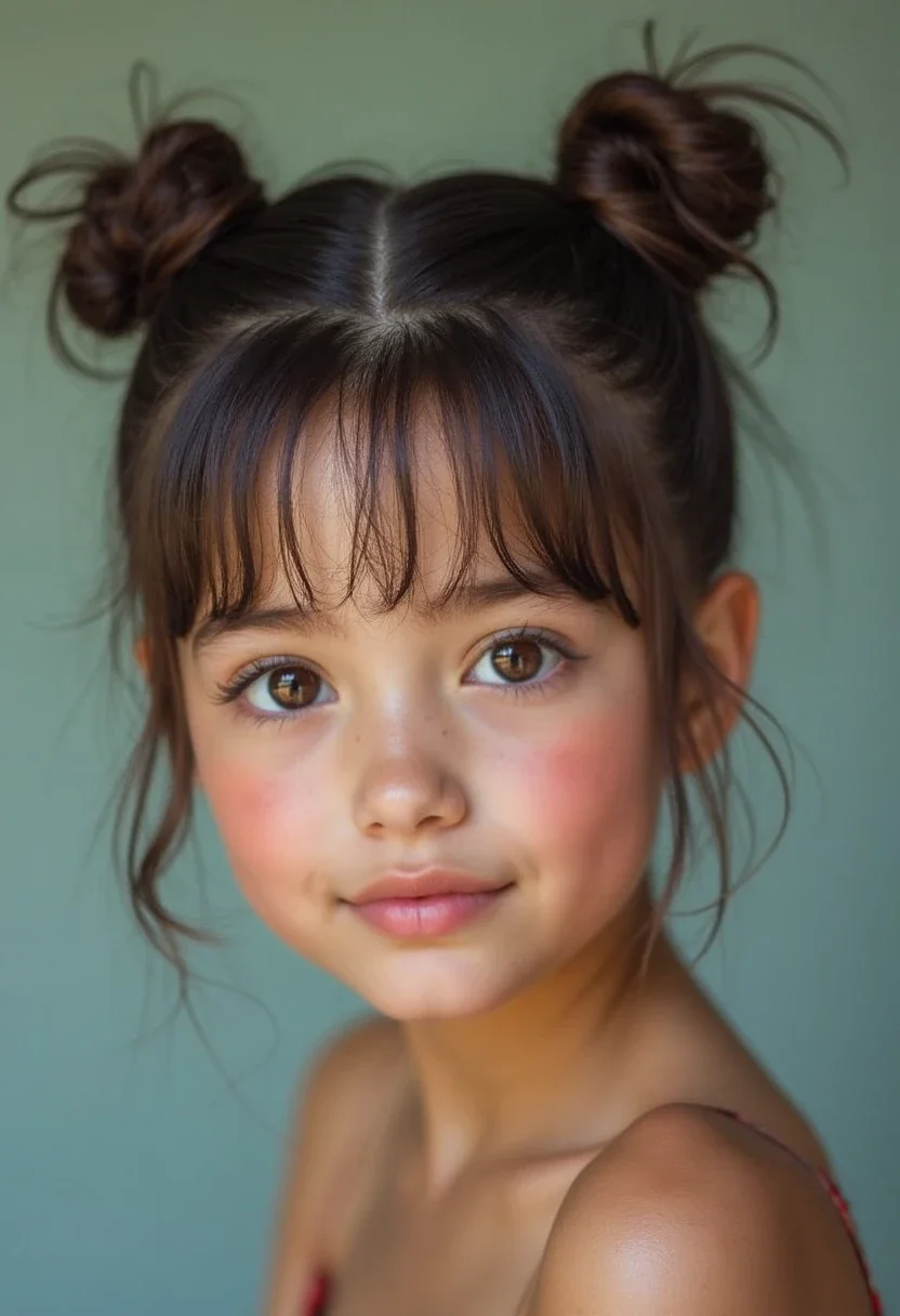 Mini space buns on short hair