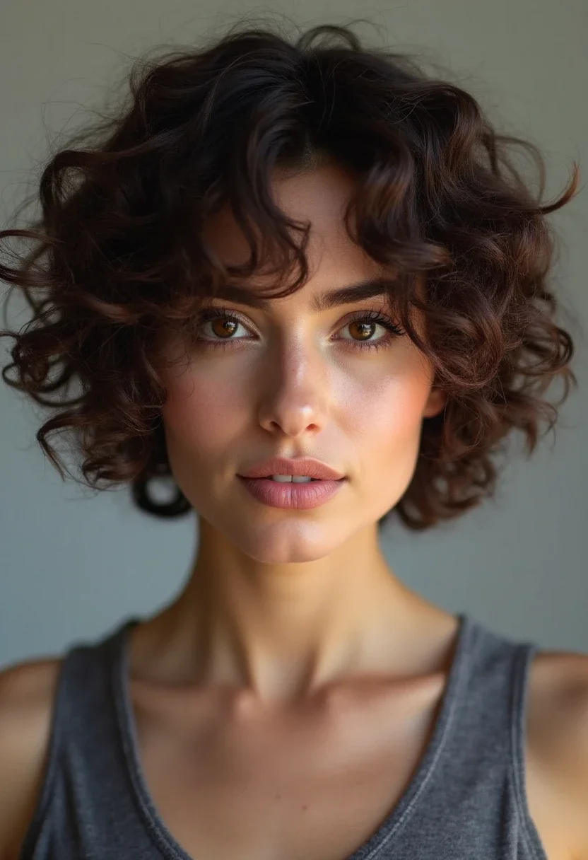 Curly short bob with bouncy, defined curls.