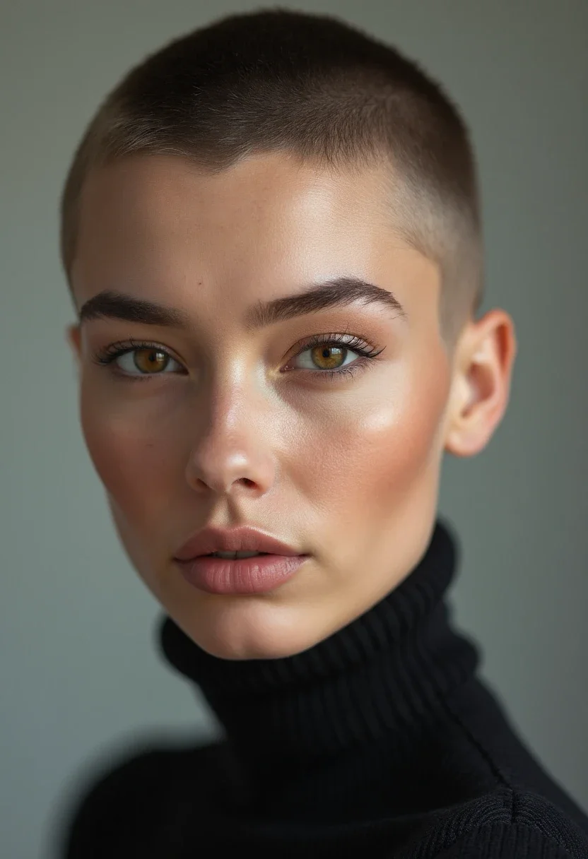Woman with a buzz cut hairstyle