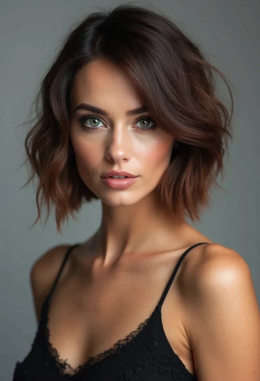 Woman with an asymmetrical bob hairstyle