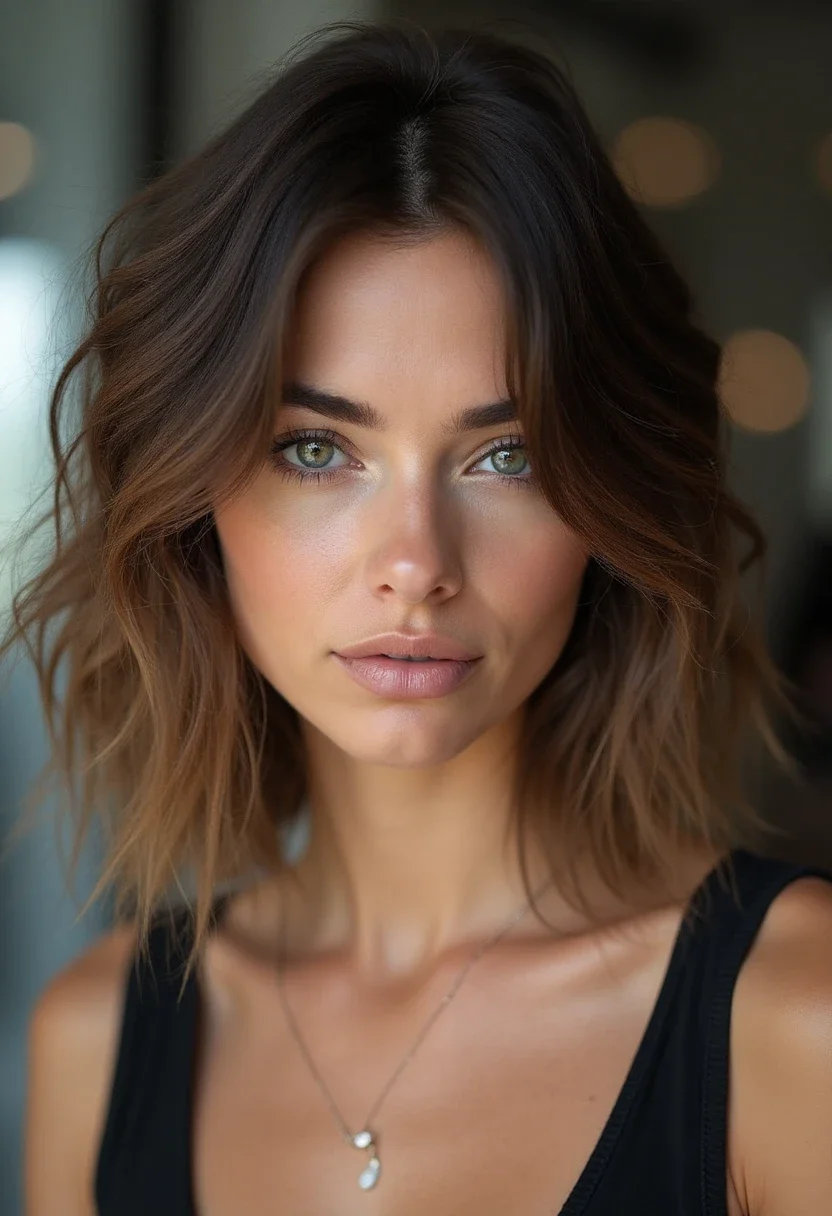 Woman with a textured lob hairstyle