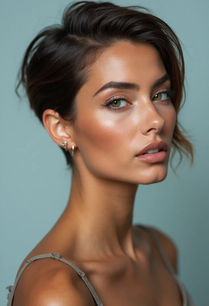 Woman with slicked back short hair