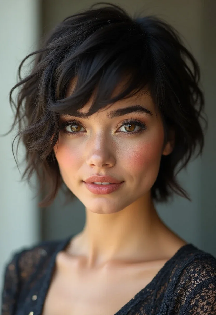 Round-faced woman with short shag hairstyle.