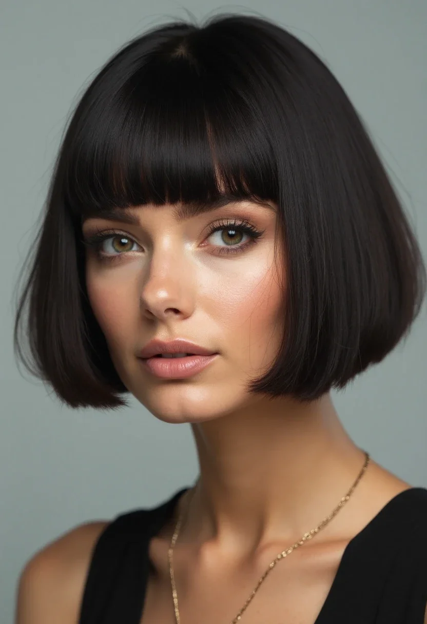Classic bob hairstyle with sleek, straight hair
