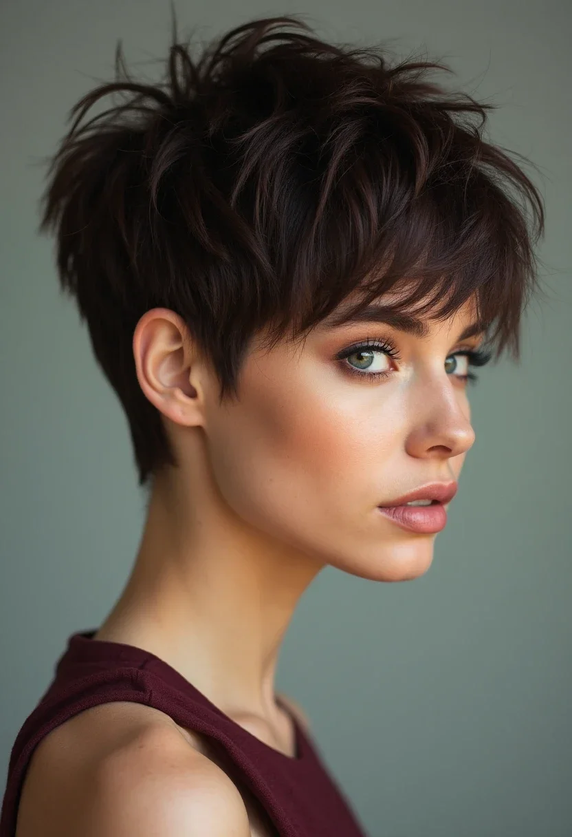 Messy pixie hairstyle with textured layers