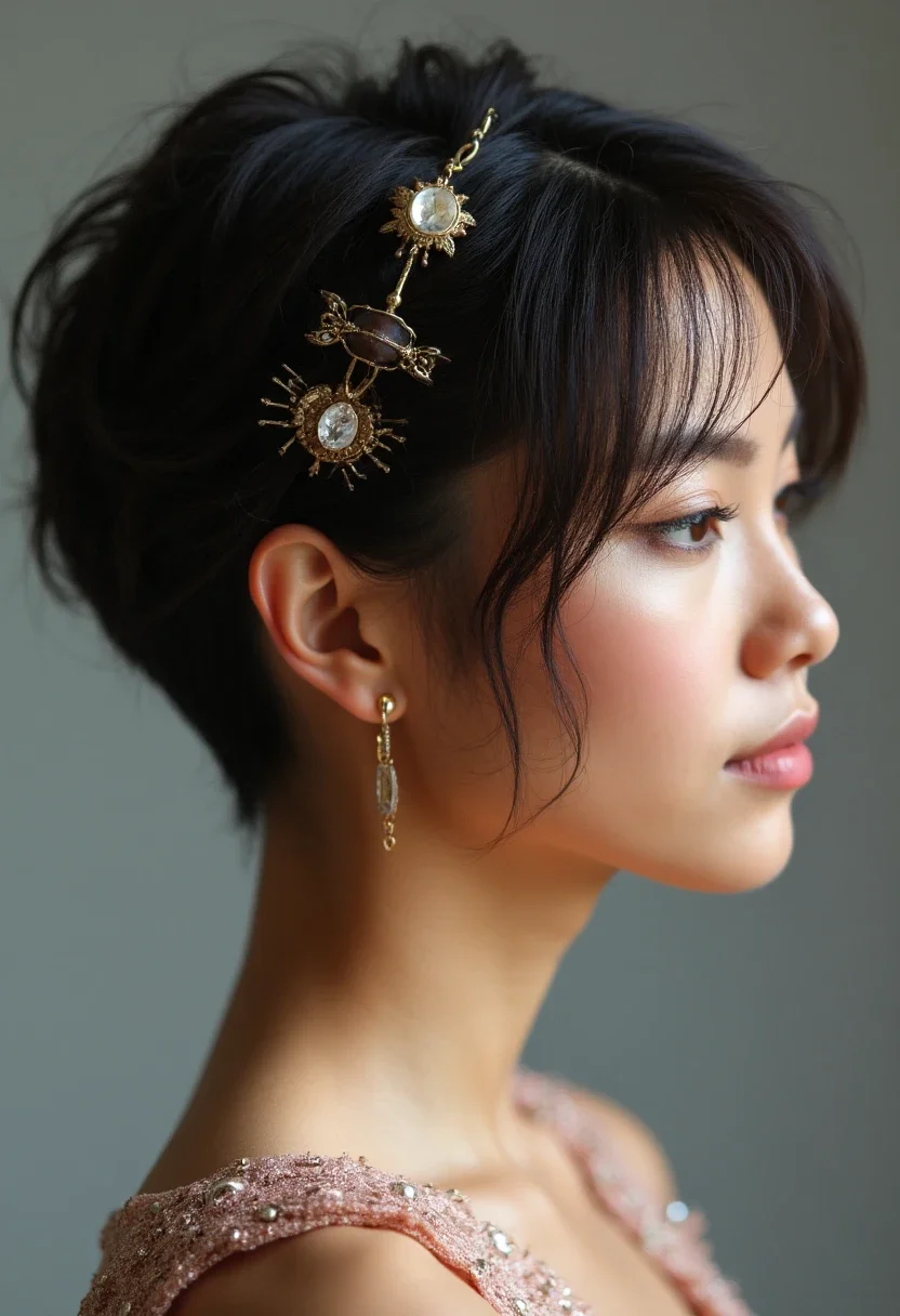 Pinned back hairstyle with sections secured by pins