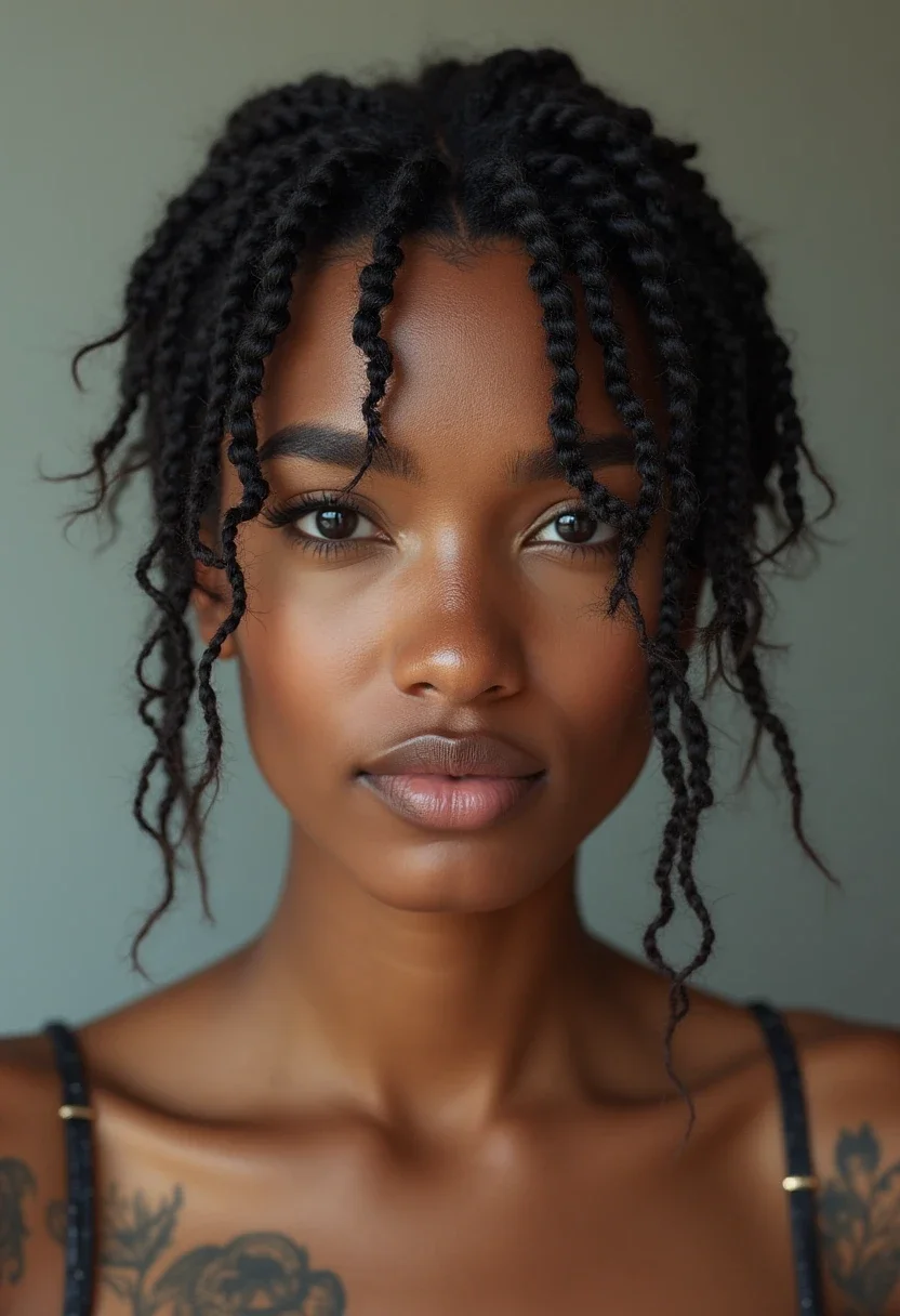 Mini braids hairstyle with detailed braiding accents