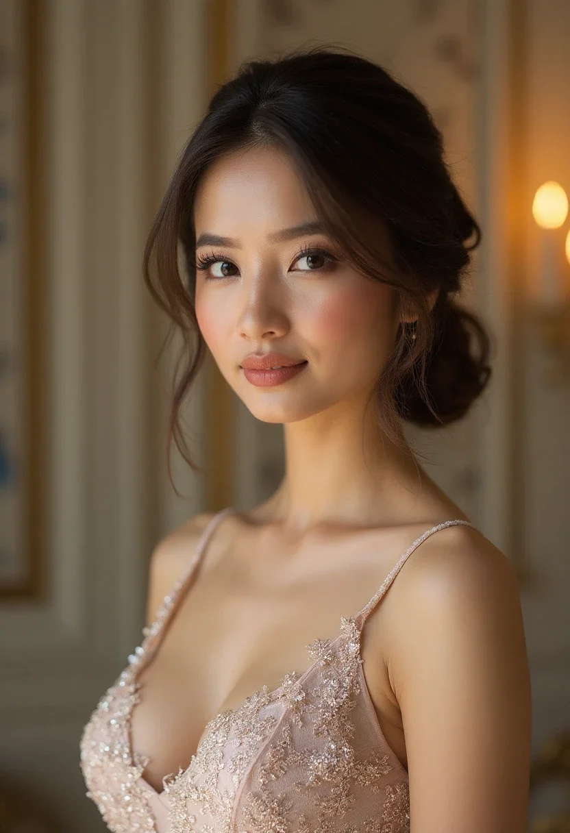 Chic chignon hairstyle for medium-length hair at a wedding