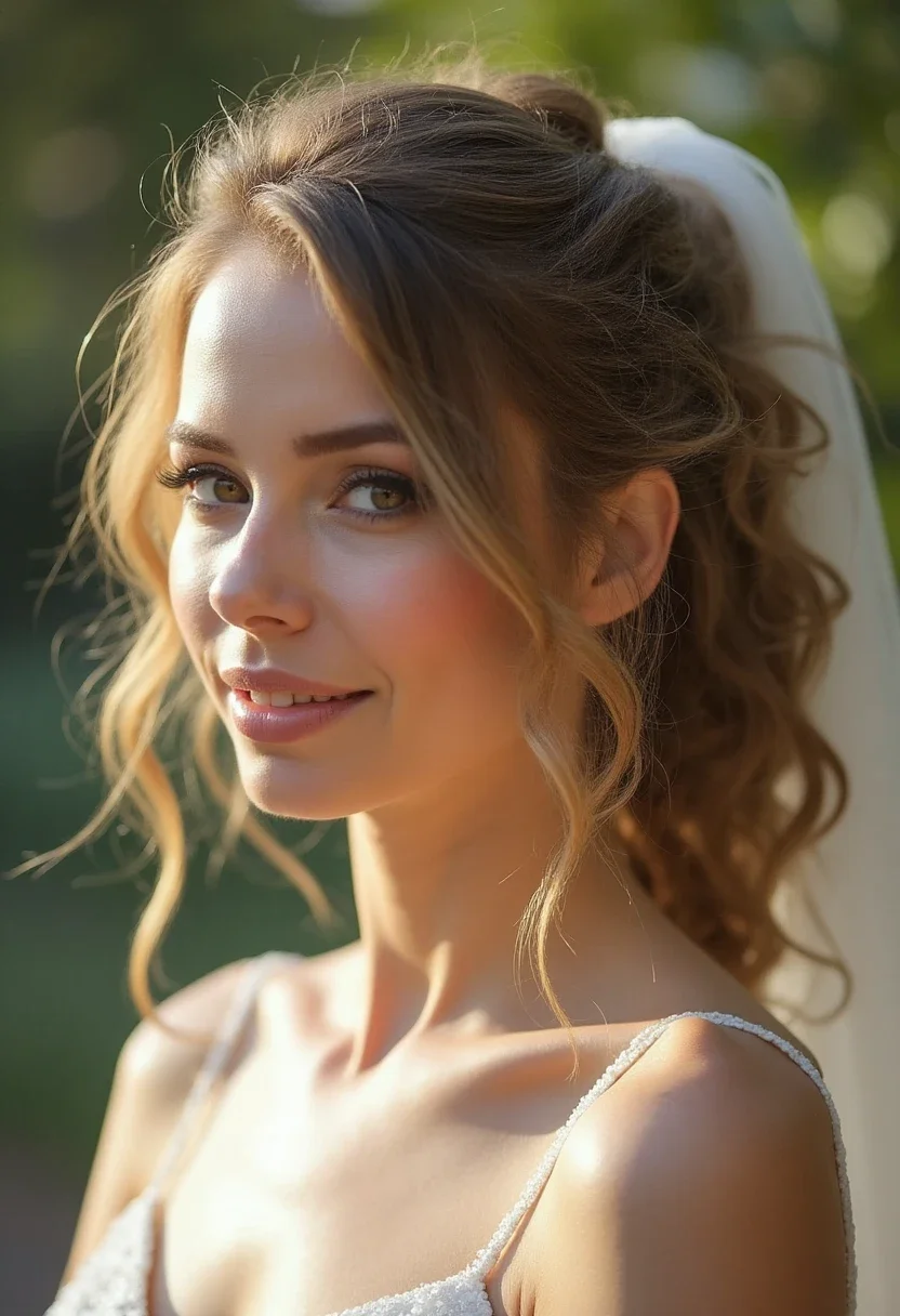 Textured ponytail hairstyle for medium-length hair with loose strands