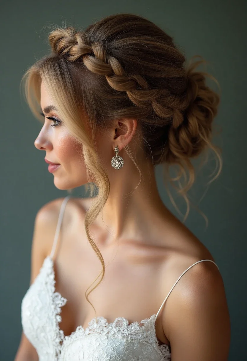 Bride with an elegant braided updo.
