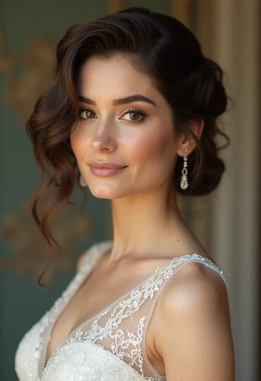 Bride with vintage finger waves hairstyle.