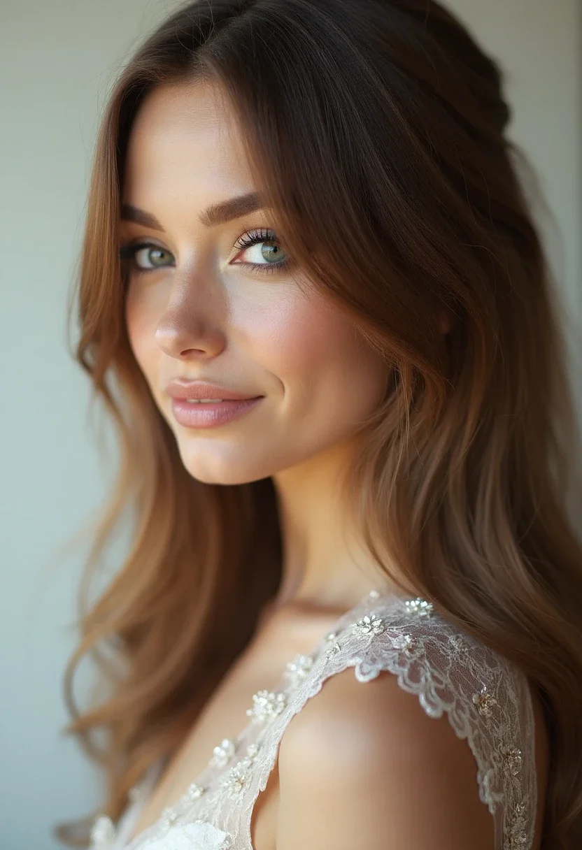 Bride with sleek and straight hair.