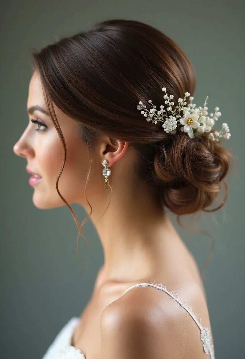Bridesmaid with a textured low bun.