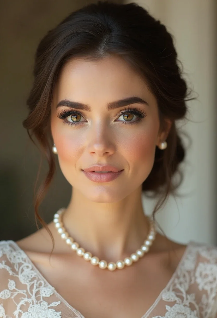 Bridesmaid with a French twist hairstyle.