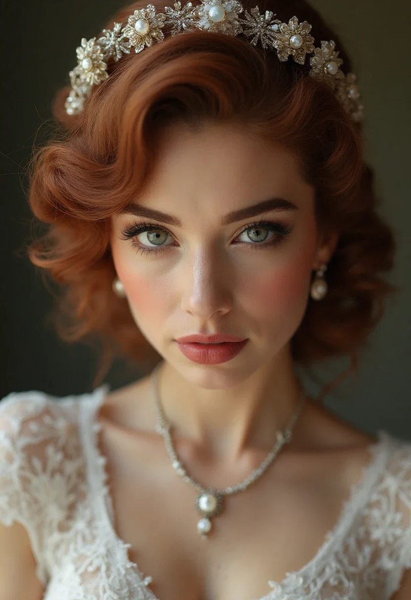 Bride with finger waves and vintage jewelry.