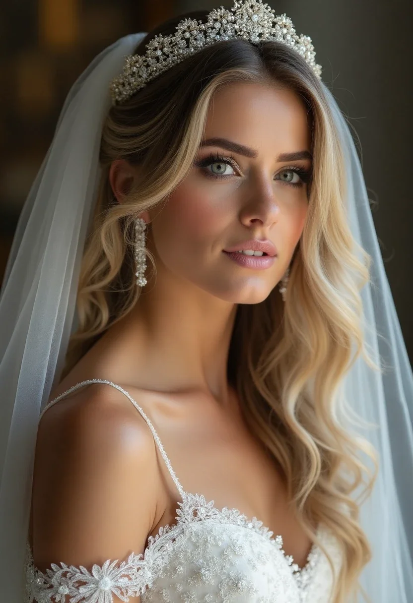 Bride with romantic loose waves and veil