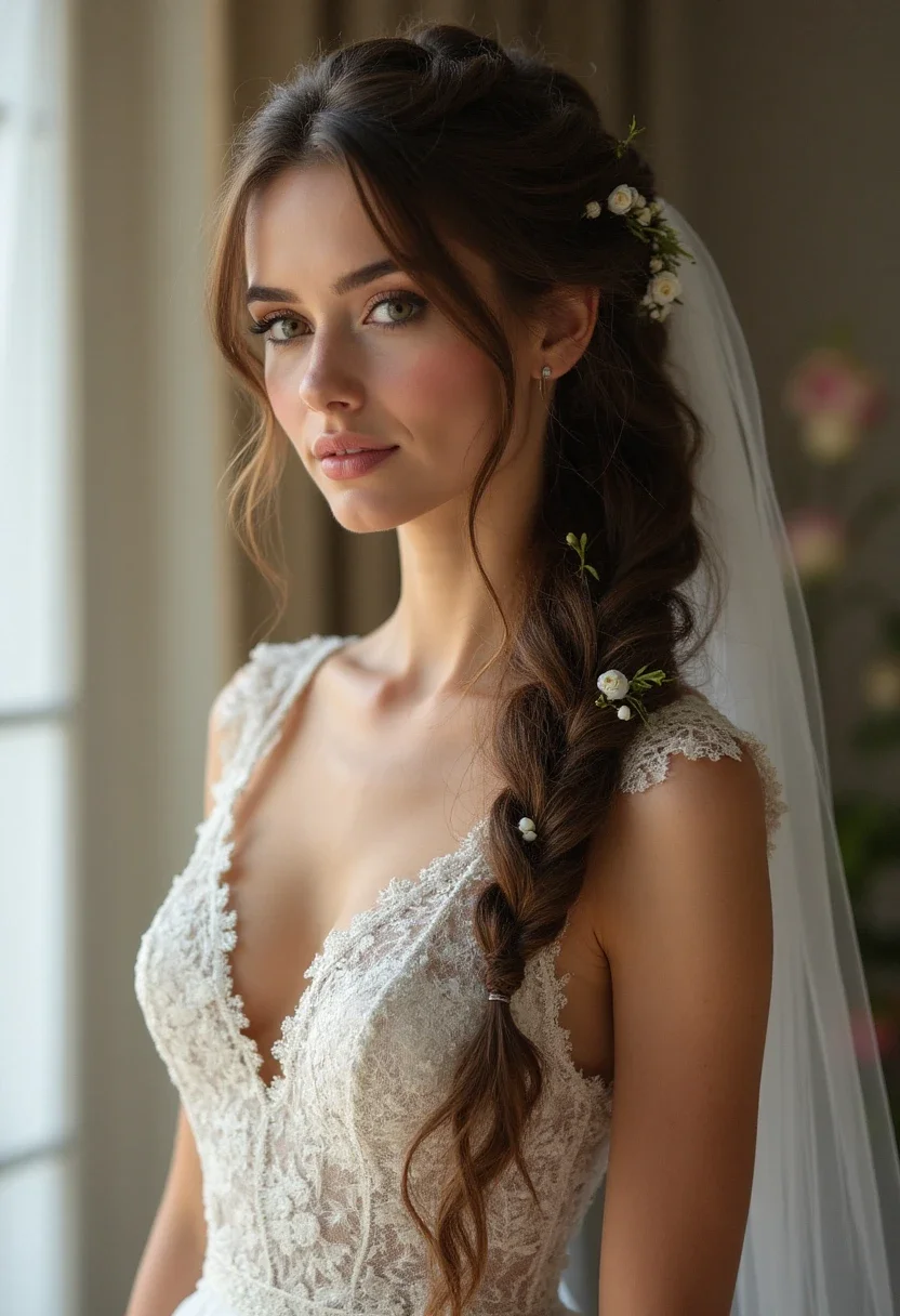 Bride with bohemian braid and veil
