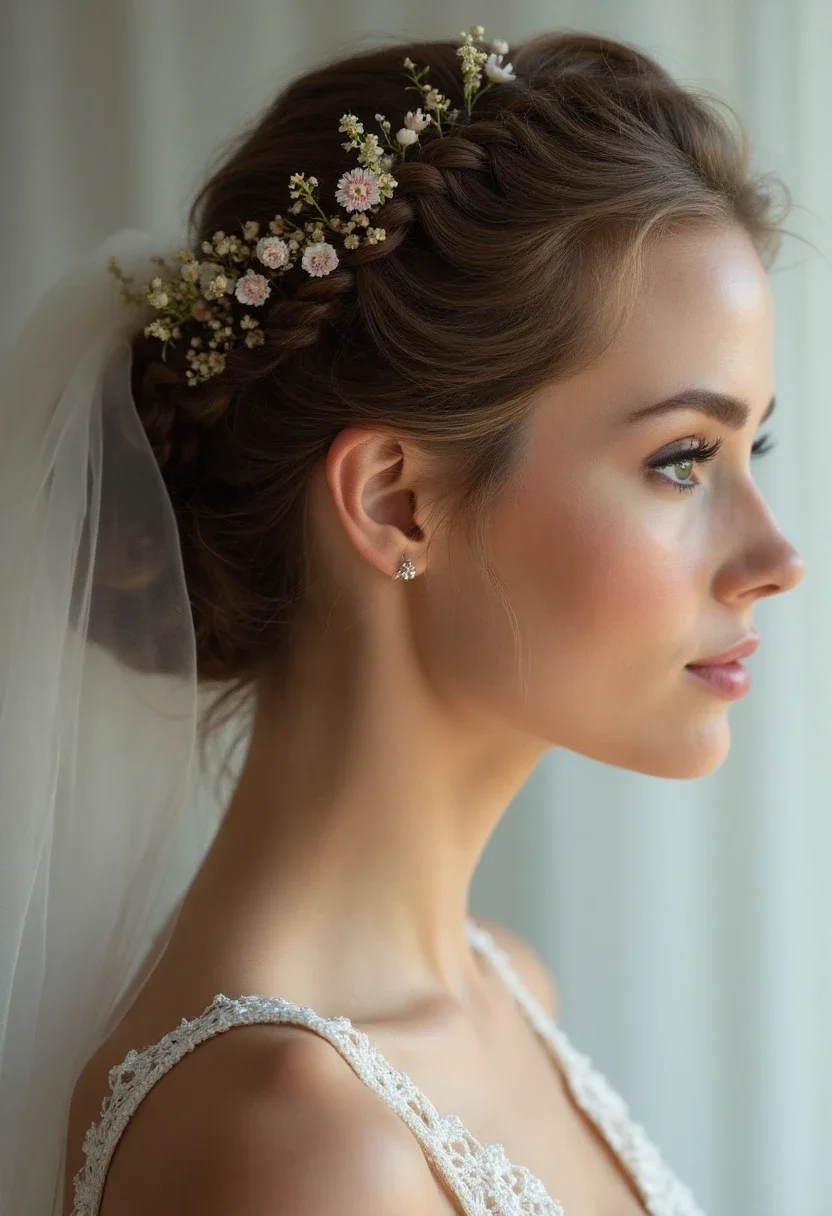 Bride with crown braid and veil